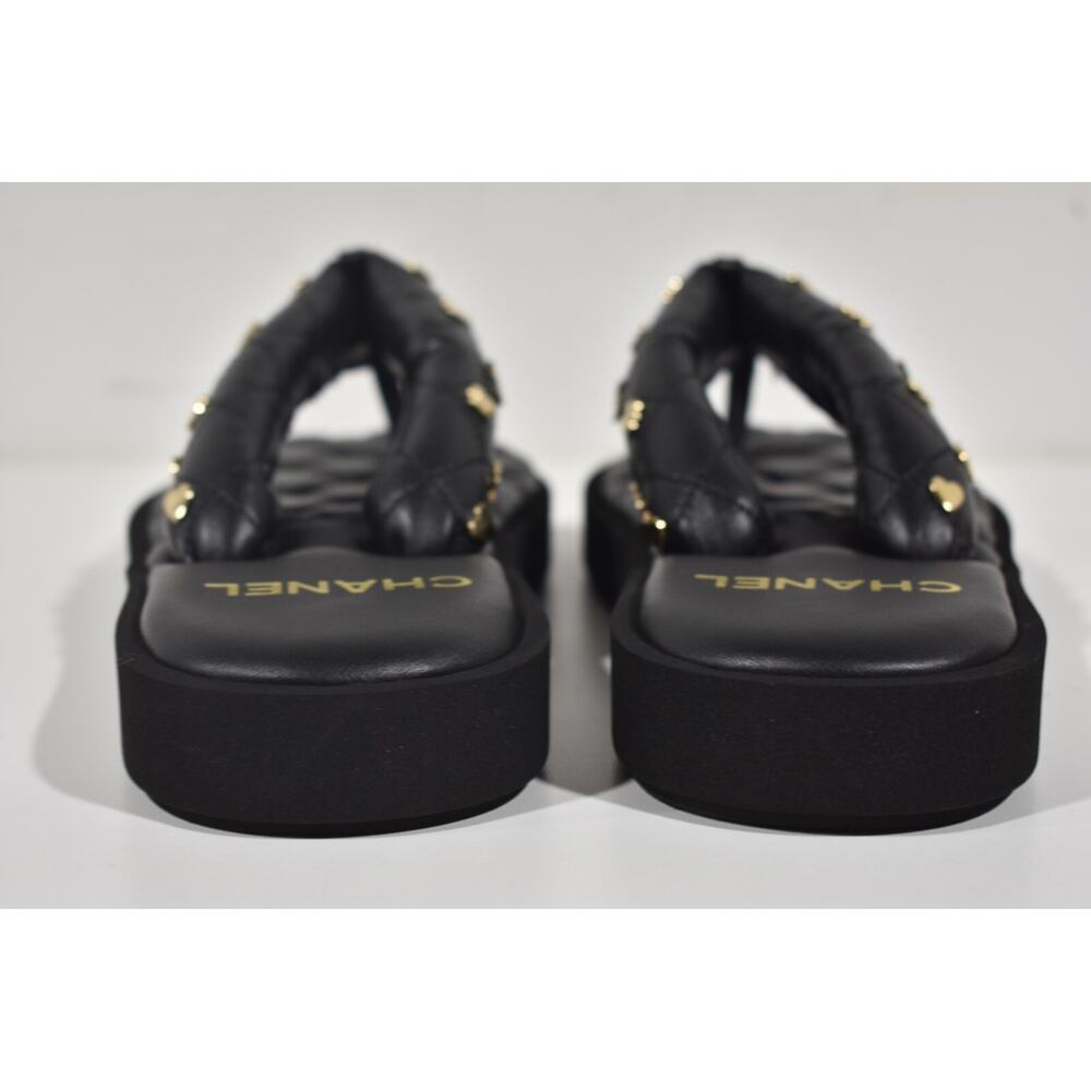 Chanel 23P Black Quilted Charms Padded Pool Thong Logo Slide Mule Flat Sandal 40 - Picture 12 of 12